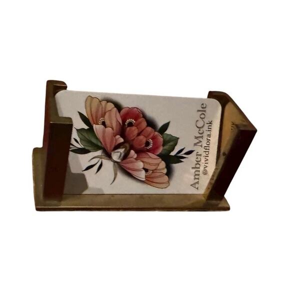 Vintage Brass Business Card Holder Mid Century Modern Desk Accessory Taiwan - Picture 1 of 5